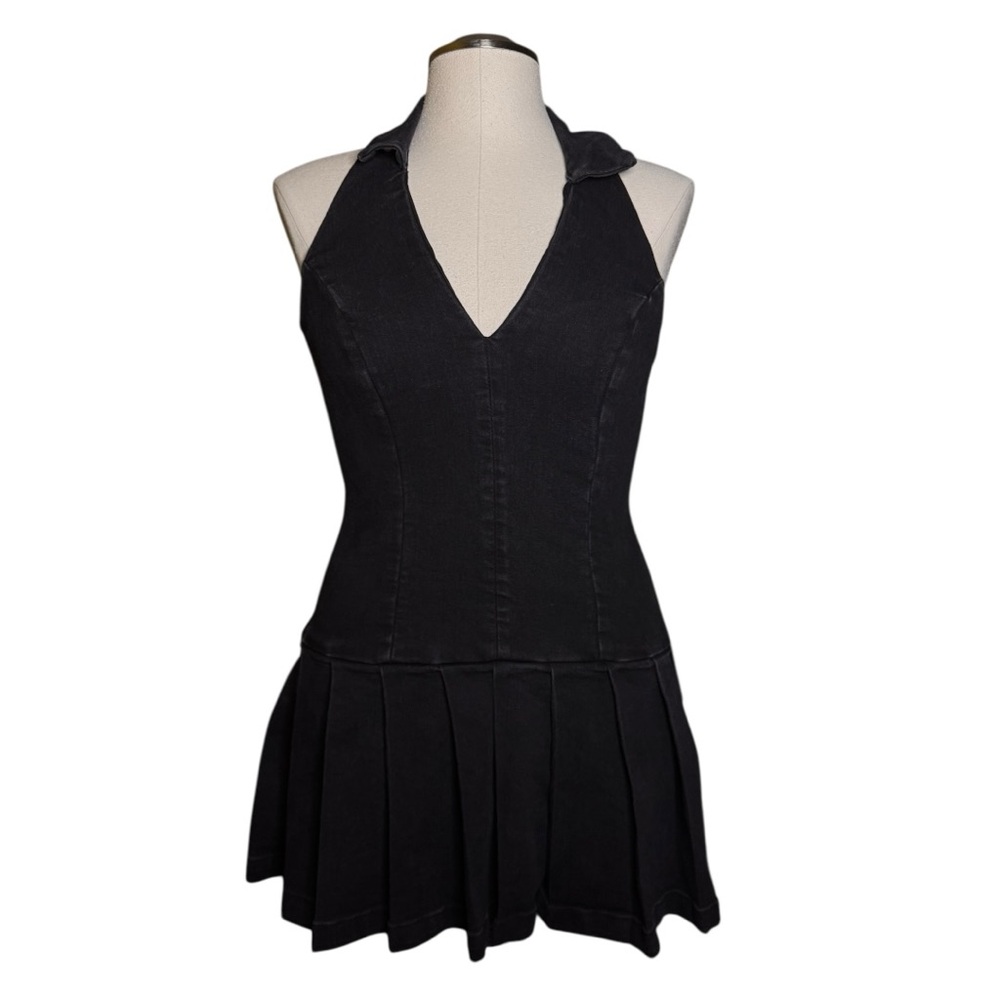 Love, Fire Denim Halter Pleated Y2k Fall Dress